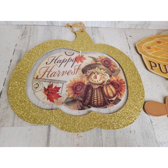 Thanksgiving pumpkin pie glitter home decor set hanging - Picture 4 of 8